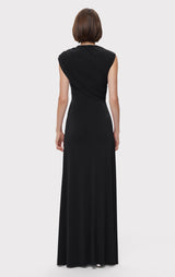 RUCHED MATTE JERSEY S/L DRAPED GOWN