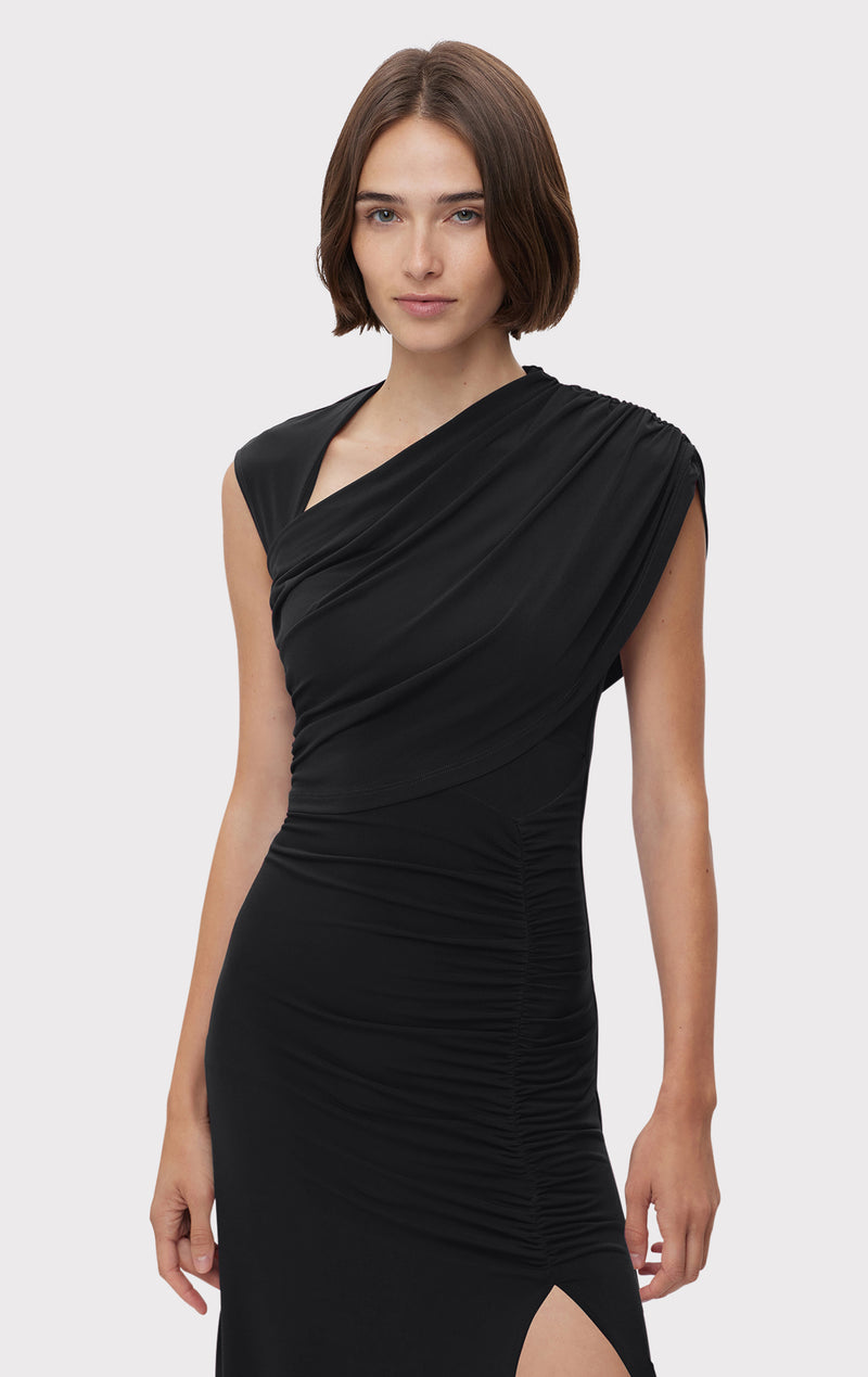 RUCHED MATTE JERSEY S/L DRAPED GOWN