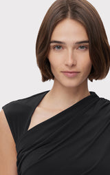 RUCHED MATTE JERSEY S/L DRAPED GOWN