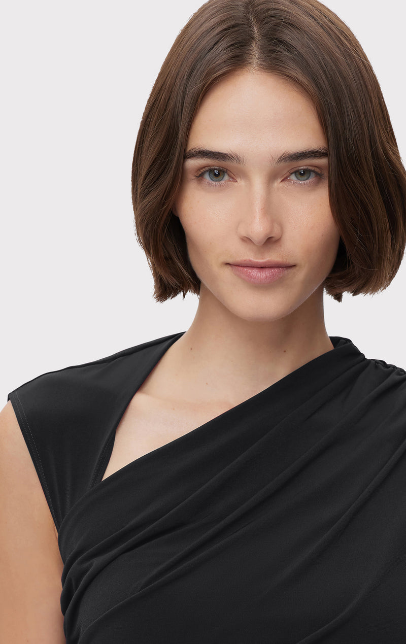 RUCHED MATTE JERSEY S/L DRAPED GOWN