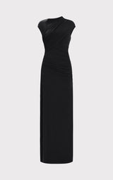 RUCHED MATTE JERSEY S/L DRAPED GOWN