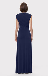 RUCHED MATTE JERSEY S/L DRAPED GOWN