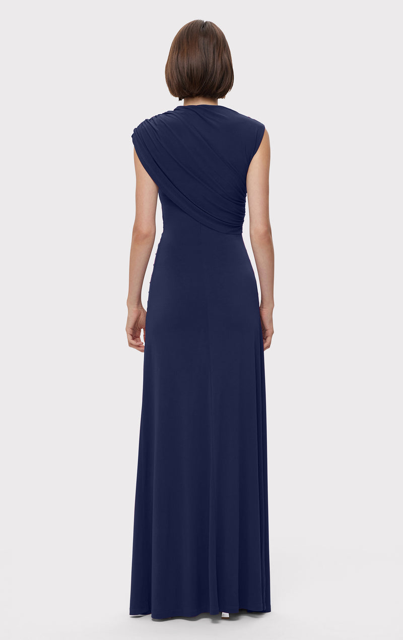 RUCHED MATTE JERSEY S/L DRAPED GOWN