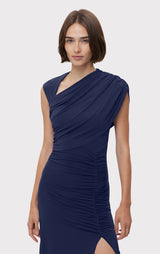 RUCHED MATTE JERSEY S/L DRAPED GOWN