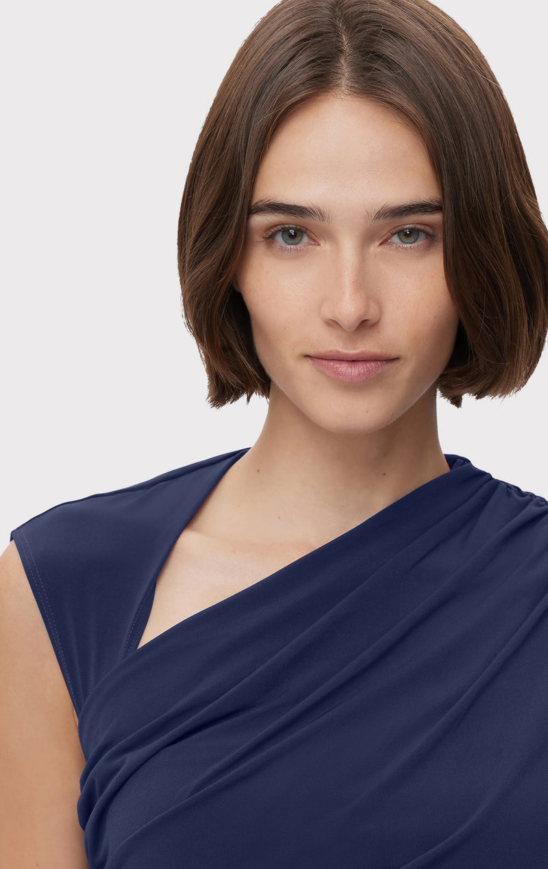 RUCHED MATTE JERSEY S/L DRAPED GOWN