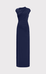 RUCHED MATTE JERSEY S/L DRAPED GOWN