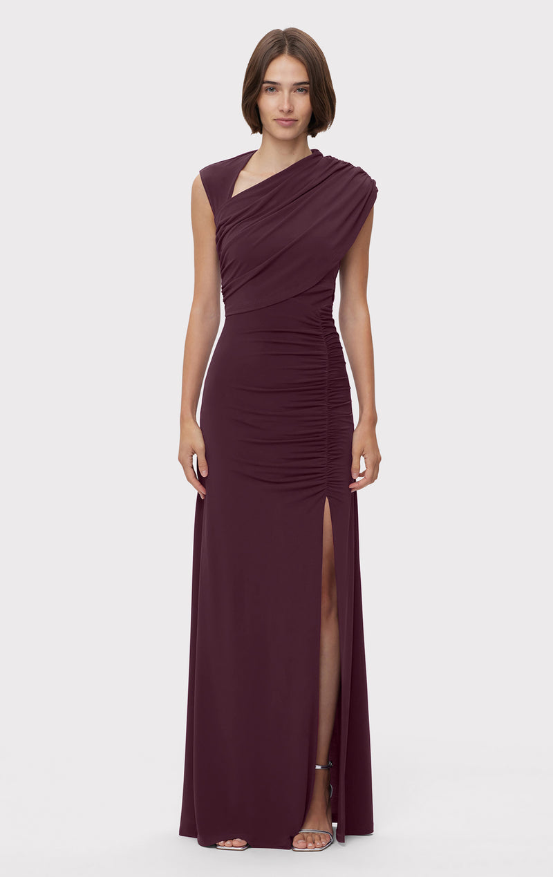 RUCHED MATTE JERSEY S/L DRAPED GOWN