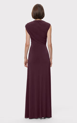 RUCHED MATTE JERSEY S/L DRAPED GOWN