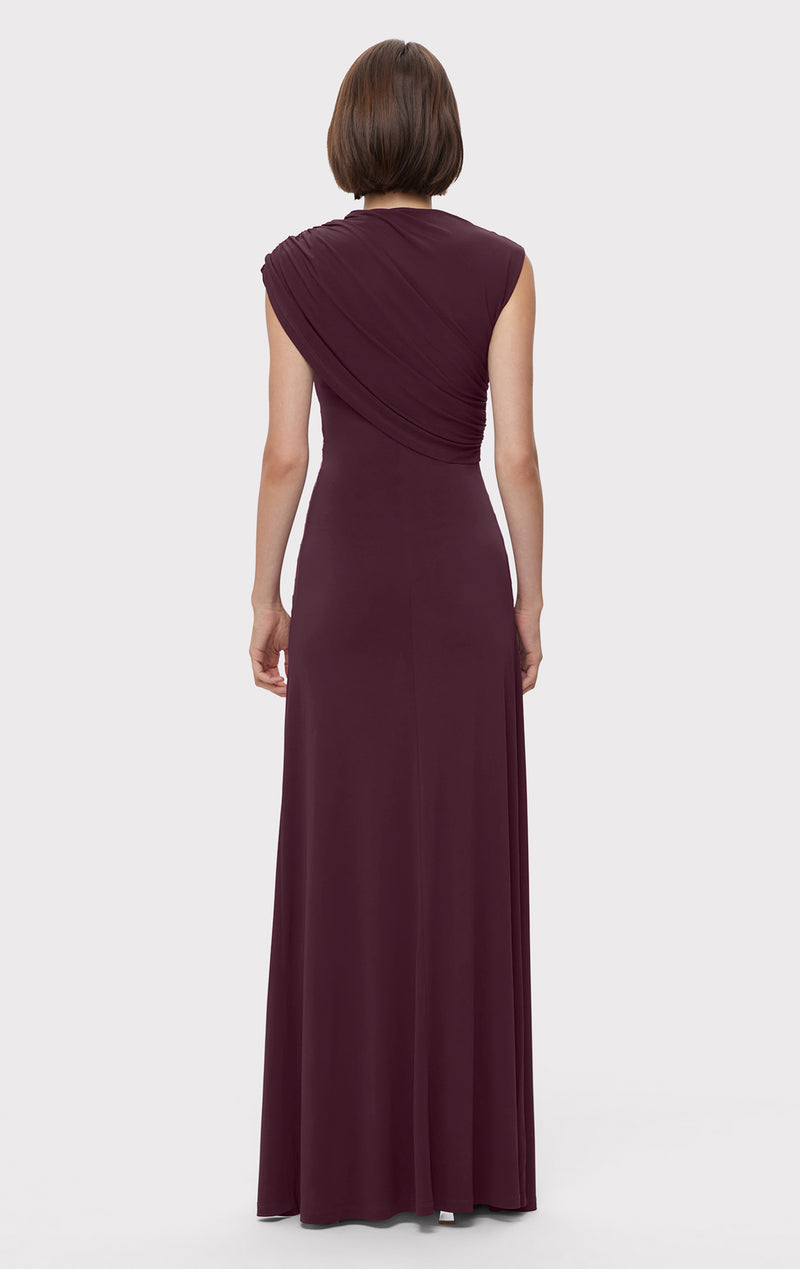 RUCHED MATTE JERSEY S/L DRAPED GOWN