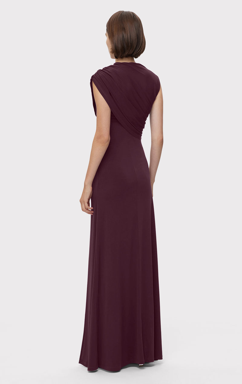 RUCHED MATTE JERSEY S/L DRAPED GOWN