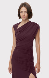 RUCHED MATTE JERSEY S/L DRAPED GOWN