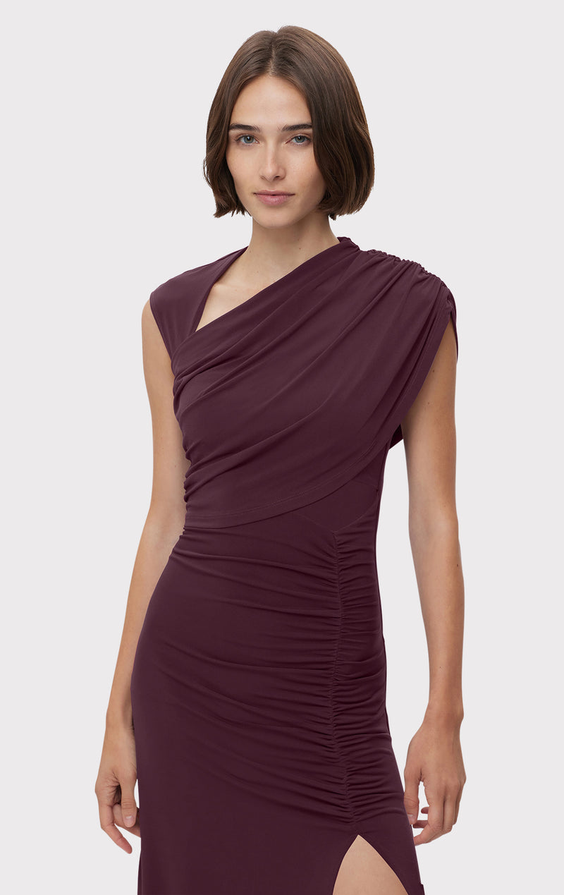 RUCHED MATTE JERSEY S/L DRAPED GOWN