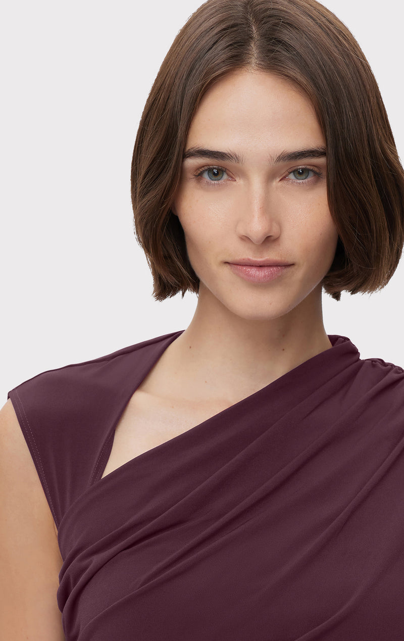 RUCHED MATTE JERSEY S/L DRAPED GOWN