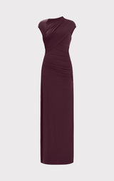 RUCHED MATTE JERSEY S/L DRAPED GOWN