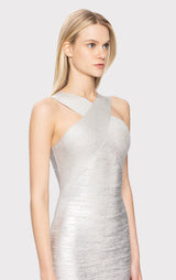 FOIL HALTER MINI DRESS