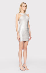 FOIL HALTER MINI DRESS