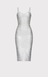 FOIL STRAPPY SWEETHEART MIDI DRESS