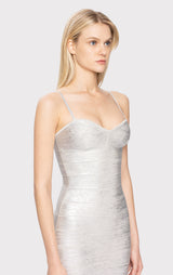 FOIL STRAPPY SWEETHEART MIDI DRESS