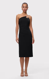 STRAPPY JERSEY MIDI DRESS W CRYSTAL TRIM