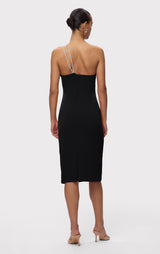 STRAPPY JERSEY MIDI DRESS W CRYSTAL TRIM