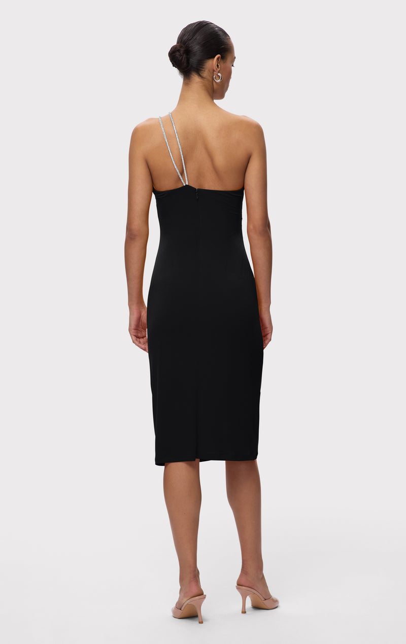 STRAPPY JERSEY MIDI DRESS W CRYSTAL TRIM