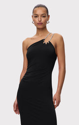 STRAPPY JERSEY MIDI DRESS W CRYSTAL TRIM