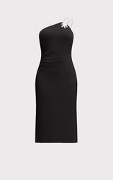 STRAPPY JERSEY MIDI DRESS W CRYSTAL TRIM