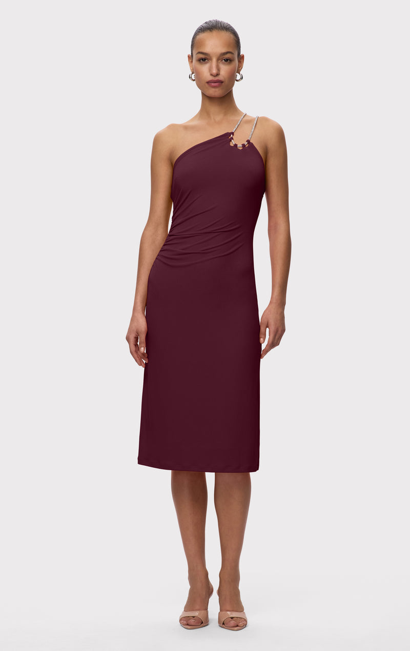 STRAPPY JERSEY MIDI DRESS W CRYSTAL TRIM