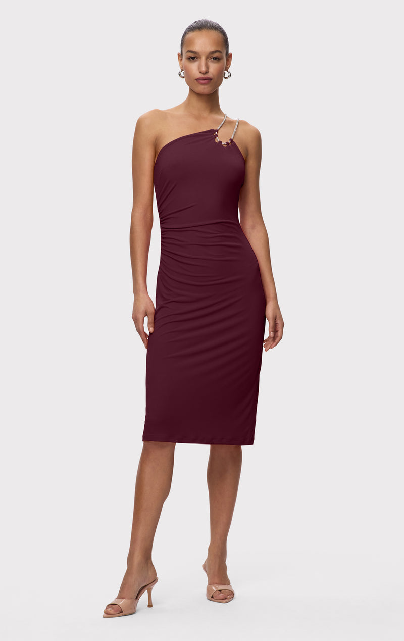STRAPPY JERSEY MIDI DRESS W CRYSTAL TRIM