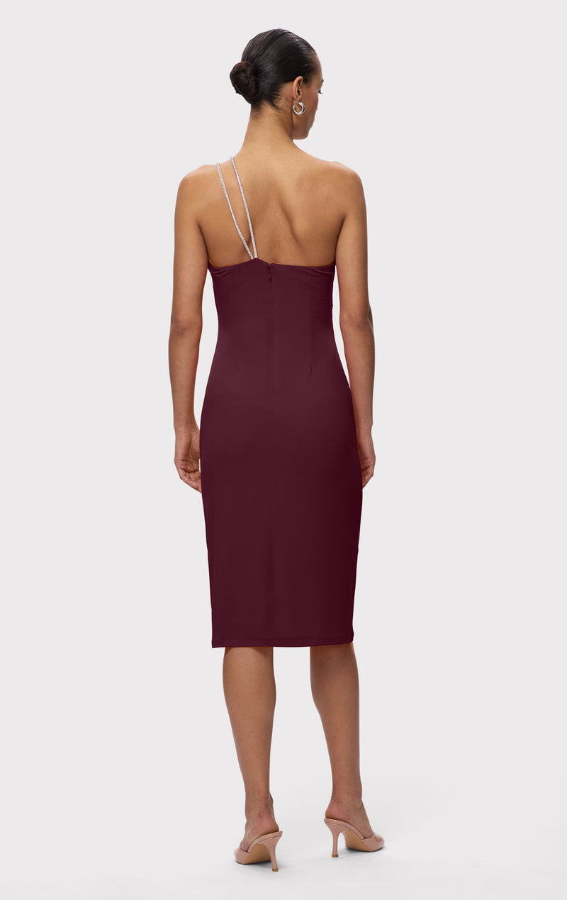 STRAPPY JERSEY MIDI DRESS W CRYSTAL TRIM