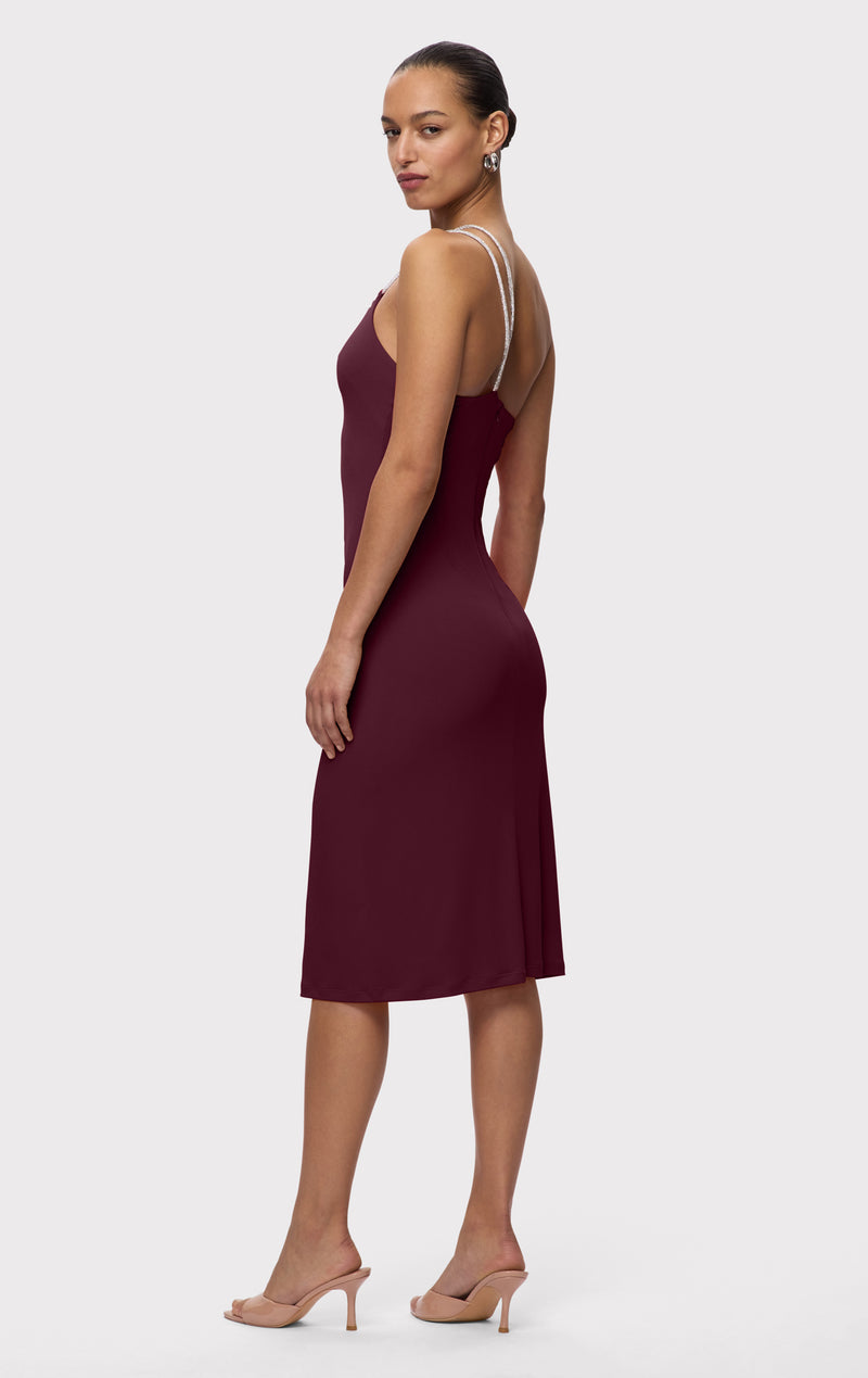 STRAPPY JERSEY MIDI DRESS W CRYSTAL TRIM