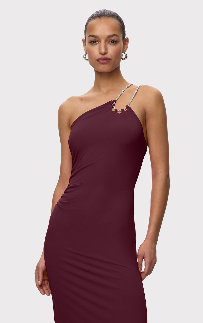 STRAPPY JERSEY MIDI DRESS W CRYSTAL TRIM