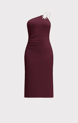 STRAPPY JERSEY MIDI DRESS W CRYSTAL TRIM