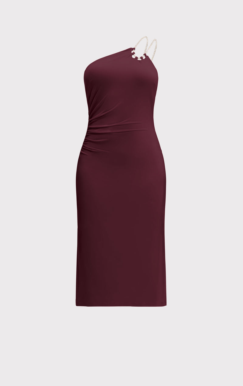 STRAPPY JERSEY MIDI DRESS W CRYSTAL TRIM