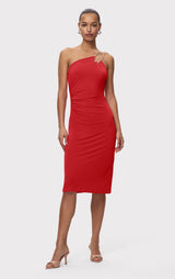 STRAPPY JERSEY MIDI DRESS W CRYSTAL TRIM