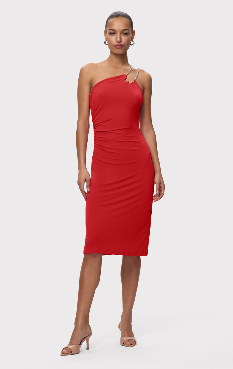STRAPPY JERSEY MIDI DRESS W CRYSTAL TRIM