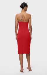 STRAPPY JERSEY MIDI DRESS W CRYSTAL TRIM