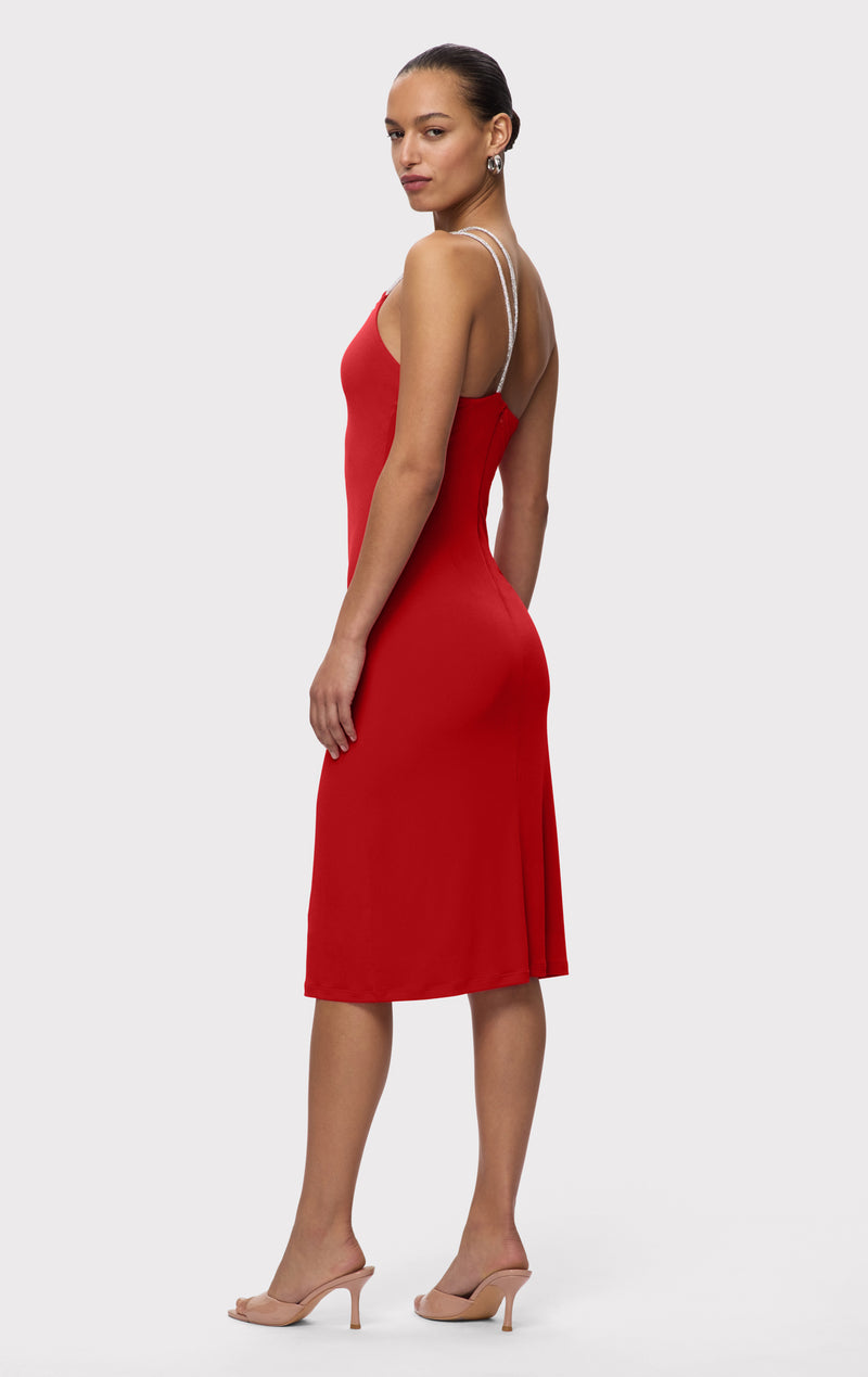 STRAPPY JERSEY MIDI DRESS W CRYSTAL TRIM