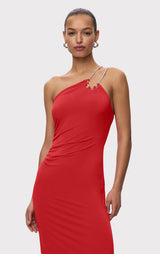 STRAPPY JERSEY MIDI DRESS W CRYSTAL TRIM