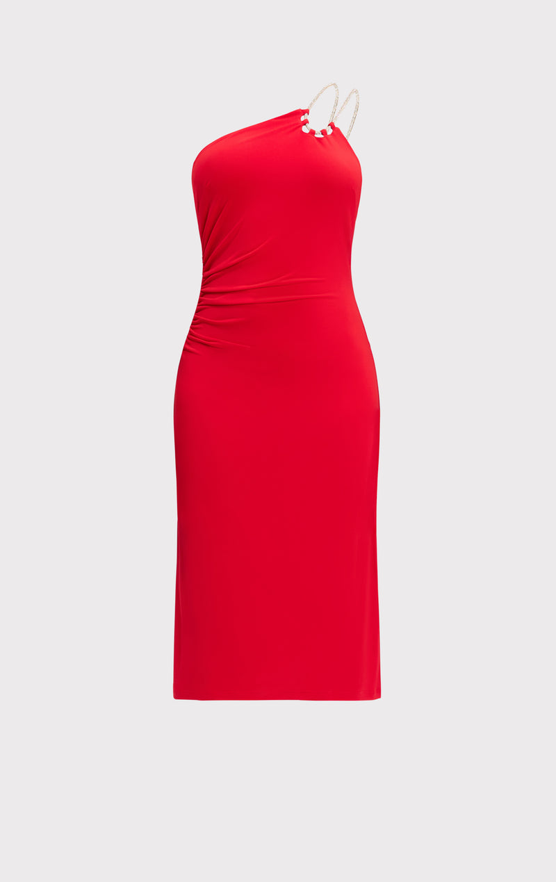 STRAPPY JERSEY MIDI DRESS W CRYSTAL TRIM