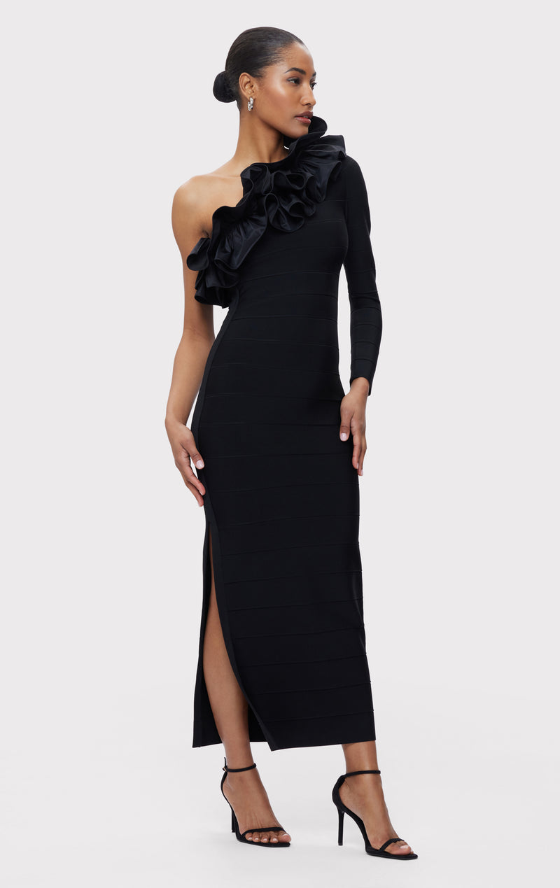 Asymmetrical Ruffle Gown Black / XS Asymmetrical Ruffle Gown Black / XS