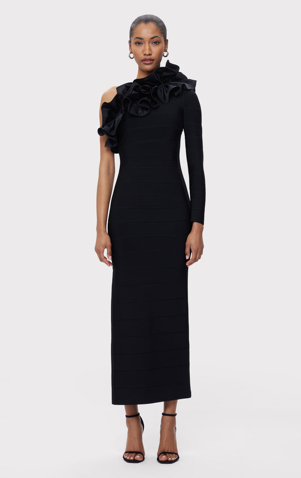 ASYMMETRICAL RUFFLE GOWN – HERVÉ LÉGER