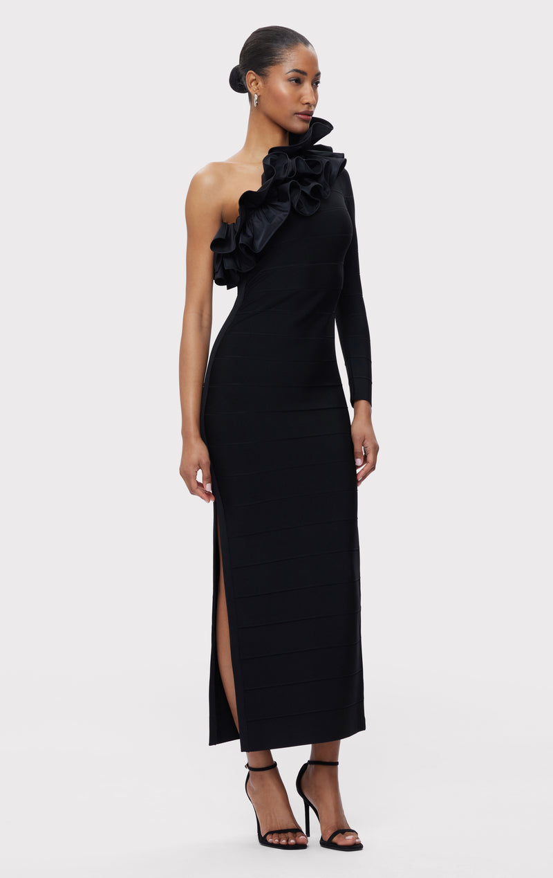 Asymmetrical Ruffle Gown Black / XS Asymmetrical Ruffle Gown Black / XS