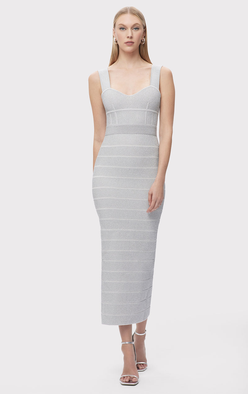 herve leger grey dress Variegated Rib Lace Mini Dress
