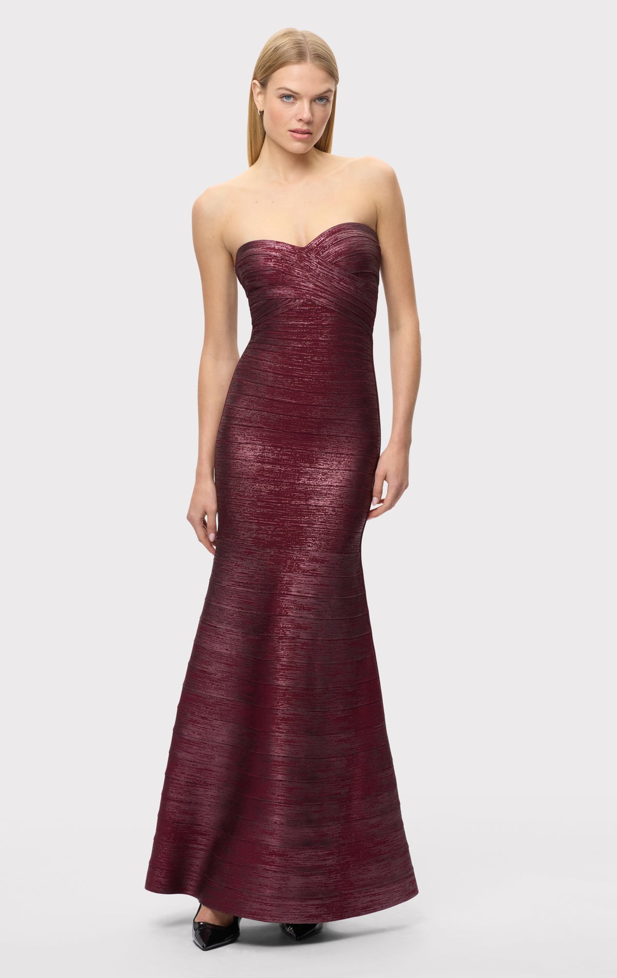 herve leger burgundy dress The Metallic Sara Gown Dark Red FOIL / XXS White Women's Wingtip Oxford OATMEAL Color:Full Off White The Metallic Sara Gown