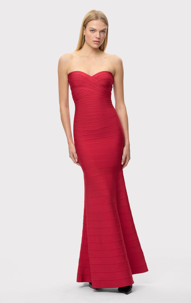 herve leger red dress The Sara Gown Lipstick / S floral dres Marseilla Mini Dress Red skimming glamour with a Size:24 USA