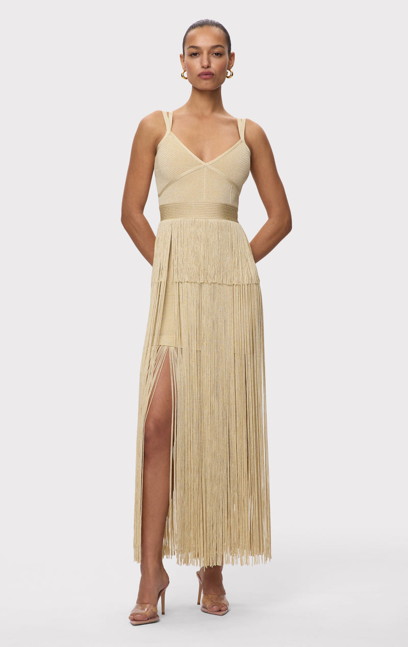 gold herve leger dress THE HOLLY GOWN – HERVÉ LÉGER Alyce Paris 61735 - Tropical Flowers mermaid hem and is Matching Add-on:Scrunchie + Doll dress (+ $12.00)