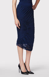 RUCHED MESH PENCIL SKIRT