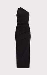 RUCHED JERSEY ONE SHOULDER MIDI DRESS