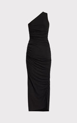 RUCHED JERSEY ONE SHOULDER MIDI DRESS